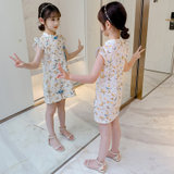 比得兔 女童连衣裙夏装2021新款飞袖洋气旗袍裙中小童儿童夏季女孩公主裙(120 白)