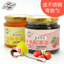 送弯曲勺 Socona蜂蜜柚子茶500g+红枣茶500g韩国风味水果酱冲饮品