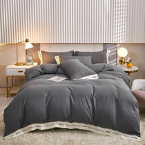 纯色床单被套床上用品四件套网红1.5m床笠磨毛1.8米全纯棉三件套(简尚-摩登灰)