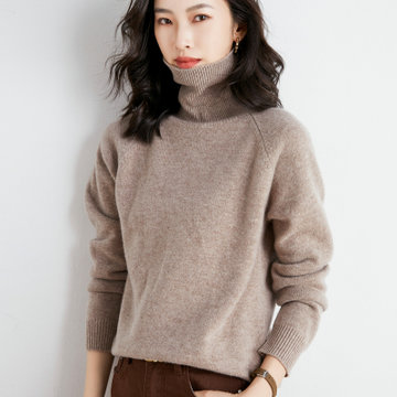 2021秋冬季新款女士高翻领针织羊毛衫时尚百搭插肩袖毛衣时尚内搭上衣