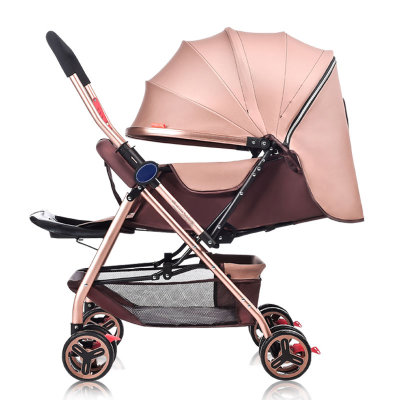 铝合金婴儿推车超轻便可坐可躺折叠儿童伞车双向推行宝宝bb手推车(A9--卡其色 实心后轮)