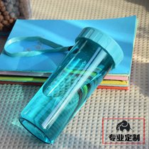 广告水杯定制塑料防漏耐摔批量员工杯子订做刻字小礼品印LOGO开业(湖水蓝 430毫升)