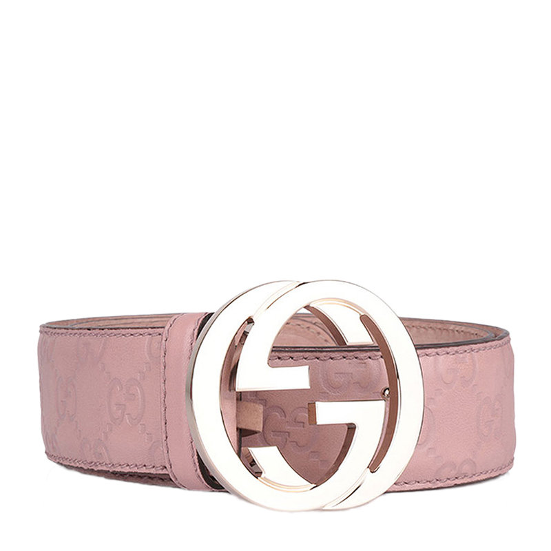 gucci女士裸粉色真皮双图案金色板扣皮带腰带114876aa61g6812时尚百搭