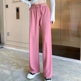 粉色冰丝阔腿裤女夏薄款2022新款高腰垂感褶皱肌理感小个子凉凉裤(粉红色)