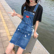 牛仔背带裙女夏新款韩版时尚洋气减龄套装小个子连衣裙(蓝色 M)