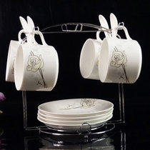 欧式陶瓷杯咖啡杯套装 金边 创意简约家用咖啡杯子碟勺带架子(柔情玫瑰套装)