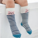 儿童袜子纯棉1-3岁女童宝宝长筒袜婴儿袜子新生儿中筒袜秋冬男童冬天保暖(深蓝色 S码)