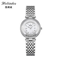 墨利亚（Meliades）女士手表超薄潮流防水腕表水钻钢带手表女生生日礼物MLY-005L(银色)