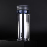 希乐商务双层玻璃水杯密封隔热玻璃杯带分层304不锈钢过滤网 350ml(蓝色 350ml)