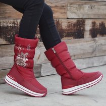 SUNTEK冬季雪地靴女士中筒加绒加厚保暖棉鞋高筒2021新款防水防滑长靴子(40 k380-红色)