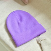 SUNTEK帽子女秋冬季韩版薄款糖果色针织毛线帽月子帽加绒堆堆帽百搭冷帽(有弹性（53-58cm） 浅紫色 纯色光板针织帽)