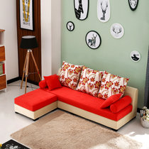 紫茉莉沙发简约现代布艺沙发脚踏组合小户型客厅可拆洗布沙发(酒红+米黄)