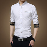 春季男士格子长袖衬衫商务韩版修身型寸衫印花青年衣服男装衬衣 S1730(S1730白色)