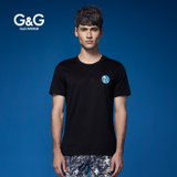 G&G男装2017新品夏季骷髅头卡通图案男士短袖T恤潮流修短袖T恤男(黑色 S)