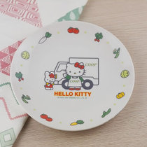 包邮日单hellokitty凯蒂猫陶瓷餐具儿童早餐盘可爱卡通蔬菜水果盘(乳白色 默认版本)