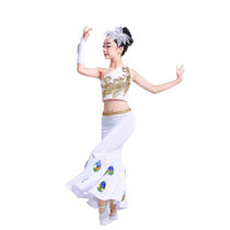 儿童傣族舞蹈服女童表演服装新款幼儿少儿民族傣族孔雀演出服(170cm)(白色)