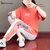 波梵森短袖长裤运动休闲套装女夏2021新款时尚跑步服宽松两件套(桔色 M)