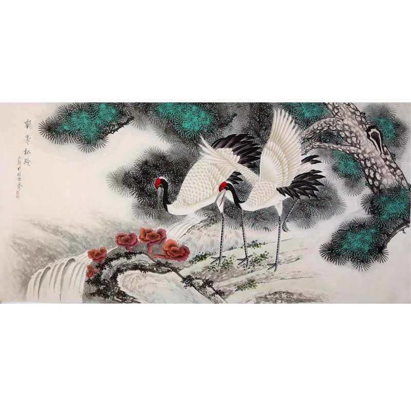 国画耿玉轩鹤寿松龄2国画花鸟画工笔画丹顶鹤青松溪流横幅返回商品页