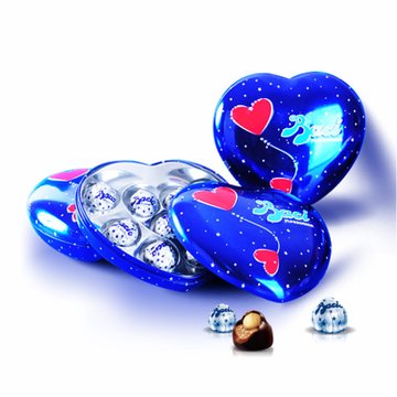 意大利进口芭喜蓝色浪漫心型铁盒装榛仁夹心巧克力129g盒