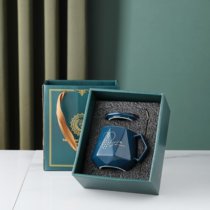 创意陶瓷水杯咖啡杯礼盒套装带盖勺欧式马克杯广告杯(蓝色单杯 盖子 勺子（礼盒装）)