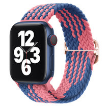 适用于苹果手表7代尼龙编织表带日字扣双圈运动时尚38/40/41通用42/44/45表带(蓝色&粉色 42/44/45MM通用)