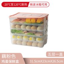 饺子盒家用水饺盒冰箱保鲜盒收纳盒塑料托盘馄饨盒鸡蛋盒微波密封(鸡蛋盒-粉色盖-5层1盖)