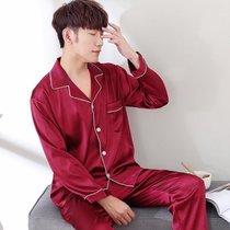 仿真丝睡衣男士夏季短袖薄款韩版男款家居服长裤春冰丝绸两件套装(XL 玫红色)