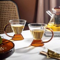 北欧高颜值茶壶煮茶花茶壶创意ins高硼硅玻璃复古套装琥珀色整套茶具创意茶具茶壶茶杯(琥珀极茶杯*2)