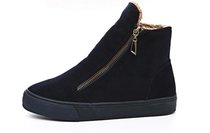 SUNTEK2021冬季新款名将短靴女鞋加绒保暖内增高全黑工鞋侧拉锁棉鞋女靴(35内增高 蓝色)
