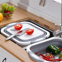 家用多功能折叠水槽切菜板 切水果洗蔬菜收纳两用厨房菜板 沥水篮(1064方形橙色)