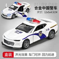 警车玩具小汽车模型仿真合金车玩具男孩警察车越野儿童声光皮卡(中号B款警车（灯光回力可开门）)