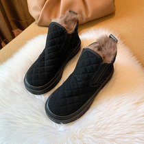 SUNTEK女鞋2021年新款鞋子百搭冬加绒鞋棉鞋女冬季加厚保暖洋气雪地靴(37 黑色光板)