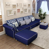 圣肯尼客厅家具沙发 简约现代沙发 双人贵妃转角组合沙发 可拆洗(深蓝 双人位+单人位+脚踏)