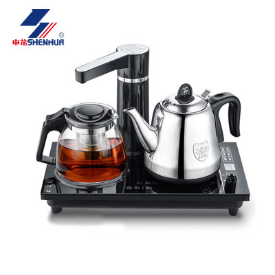 申花SH507自动上水304不锈钢烧水壶 玻璃保温泡茶煮茶器套装茶具(黑色)