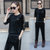 莉菲姿  2017冬装新款韩版休闲金丝绒套装加绒加厚时尚运动服两件套卫衣女(黑色 XL)