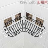 免打孔转角置物架卫生间挂架厨房加粗不锈钢金属厕浴室粘墙三角。(【铁艺款】黑1套加粗（4贴+4钩）)