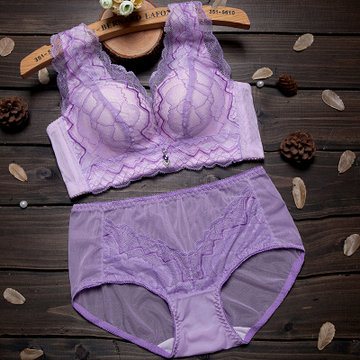 内衣小胸聚拢性感背心式手掌杯调整型上薄下厚文胸套装浅紫色套装80a