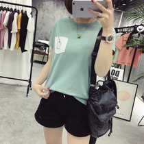 葩葩乐奇2017棉T恤女上衣夏季新品口袋短袖rihan7024(浅绿色 XXL)