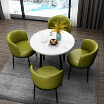 TIMI天米 现代餐桌椅组合 北欧家用餐桌椅 圆桌一桌四椅 仿大理石桌面(白色90餐桌 4把绿色PU椅)