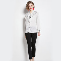 亿梦诗 春装时尚纯色修身上衣飘带刺绣字母衬衫ET699(白色 XL)