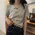 女装2021春季新款韩版斜扣Polo领短款显瘦针织衫短袖洋气上衣(灰色 均码)