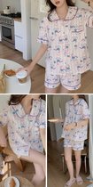 SUNTEK夏季蕾丝睡衣女2022年新款短袖长裤简约时尚两件套家居服套装(7025#星黛露)