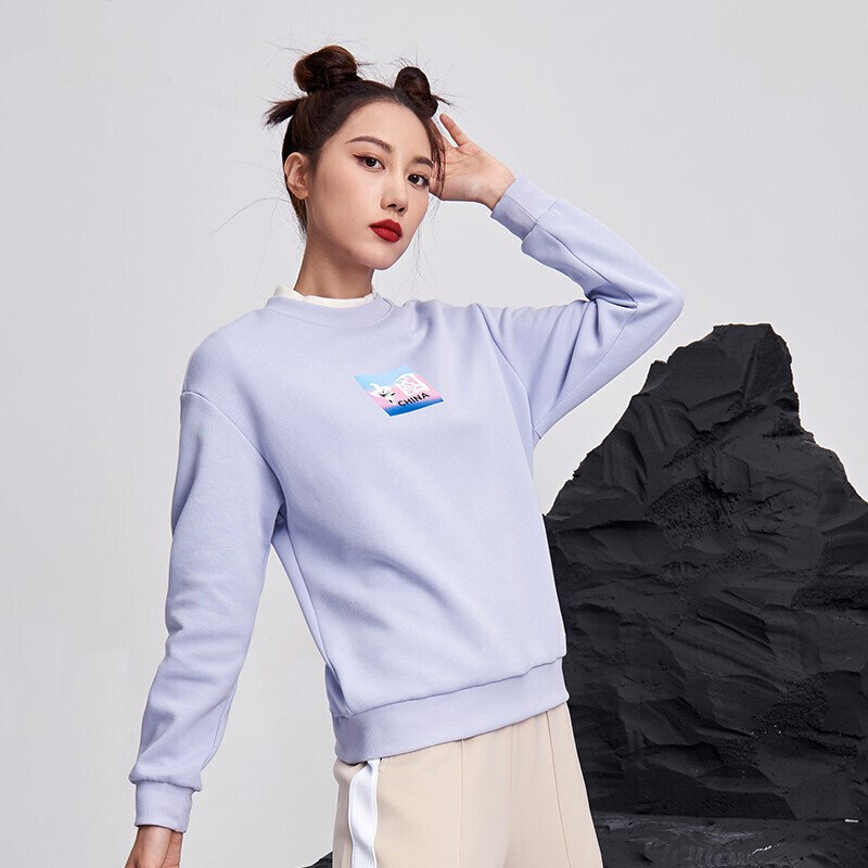 乔丹女服圆领套头运动卫衣针织上衣长袖女子卫衣l码紫 国美超市甄选