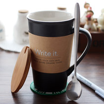 创意欧式陶瓷咖啡杯子套装情侣牛奶风格马克杯(留言杯带勺+盖+杯垫+留言笔)
