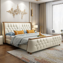 进畅家具 床 欧式真皮床现代简约1.8米双人床1.5米北欧风格奢华结婚床主卧(1.8*2米 床+床头柜*2)