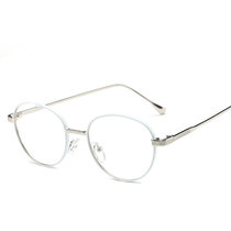 金属复古防蓝光平光框架平光护目眼镜(银框实白圈)