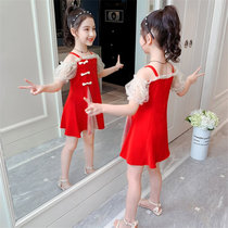 女童连衣裙夏装2021新款洋气小女孩裙子女大童网红夏季儿童公主裙(红色 110)