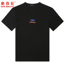 NEW BOLUNE/新百伦男款夏季透气短袖T恤舒适速干印花纯棉圆领T恤(黑色 XXL)