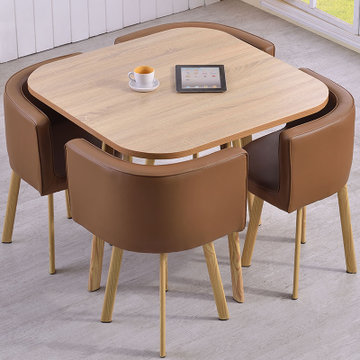 接待洽谈桌椅组合休息区4s店展厅会客厅桌椅北欧休闲餐桌椅气质棕皮艺