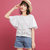 七格格2017夏装新款纯色镂空刺绣设计荷叶袖宽松短款T恤女N582(白色 XL)